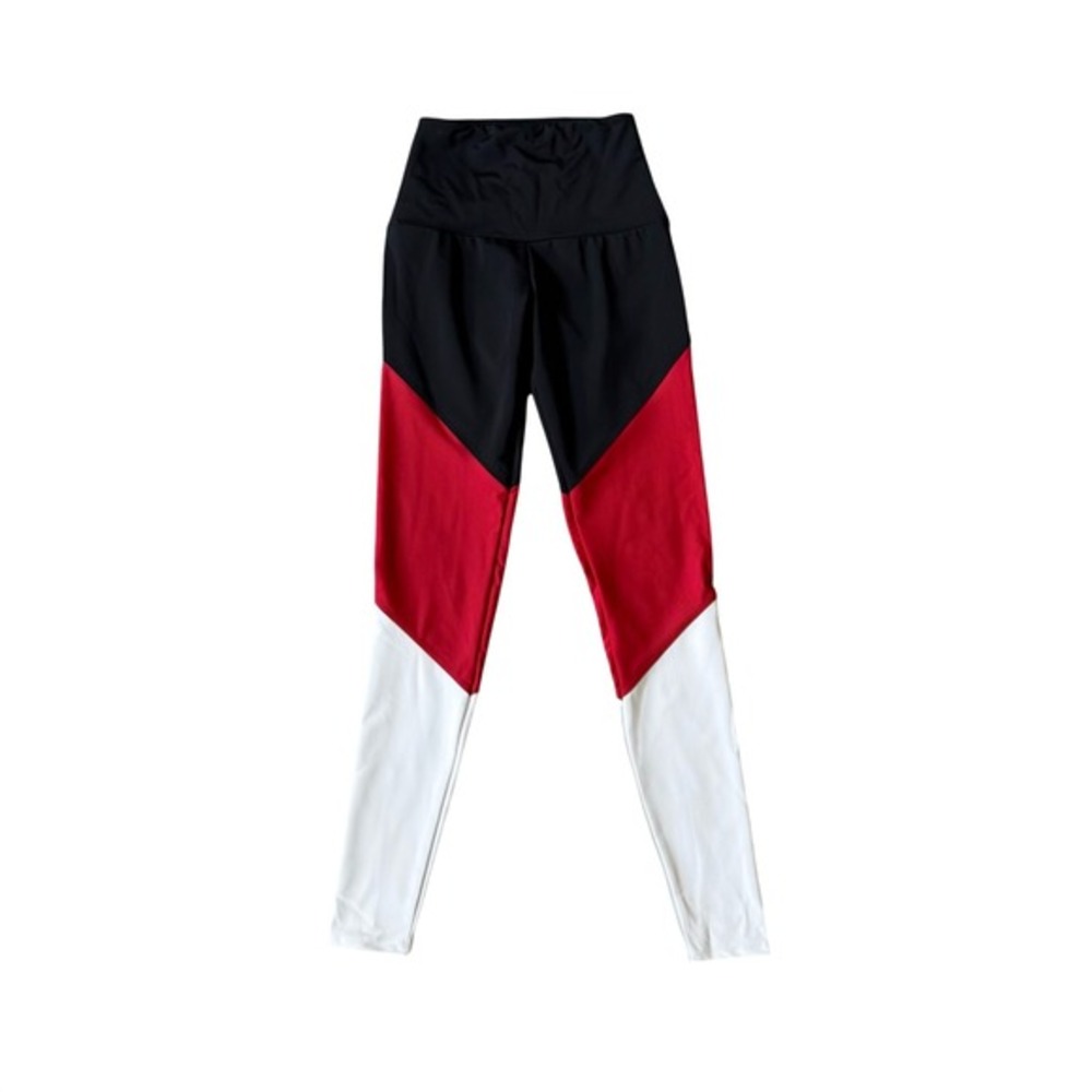 NWT Onzie Womens High Rise Track Legging Black Red White Colorblock Size XS - Picture 2 of 8
